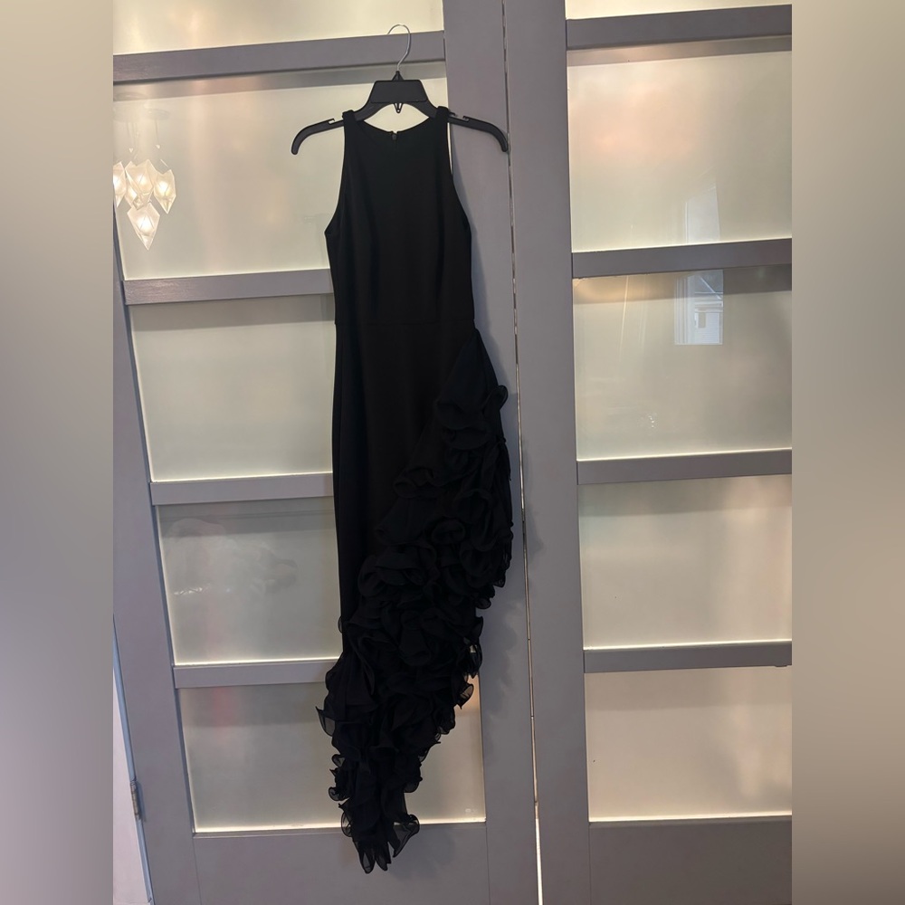 Aqua Black Asymmetrical Ruffle Dress